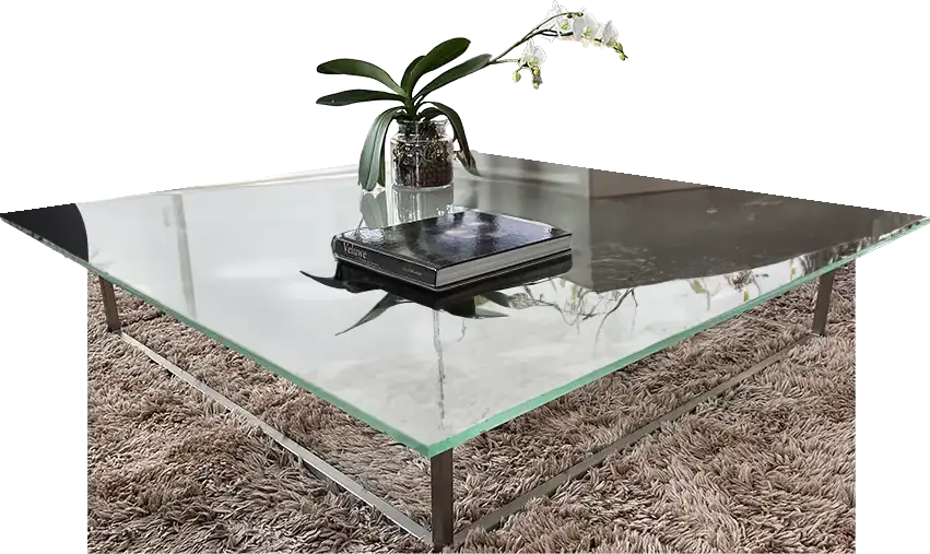 RVS salontafel op maat met glazen blad en stalen frame