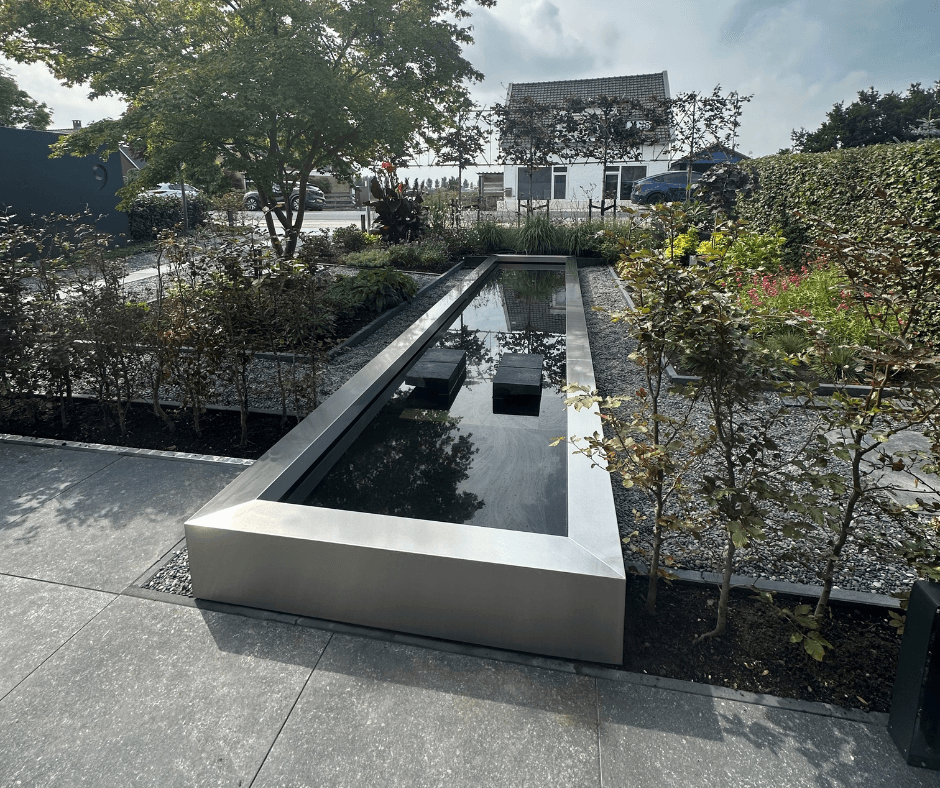 RVS vijverrand 800 x 160 cm spiegelvijver vooraanzicht