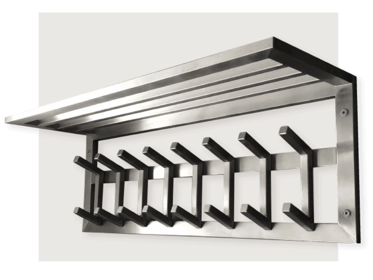 RVS kapstok op maat met hoedenplank – gelaste wandkapstok van roestvrij staal